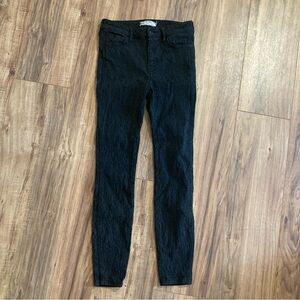 Free People Womens‎ Black Pants All Over Lacy Crepey Pattern 26 Skinny Stretchy